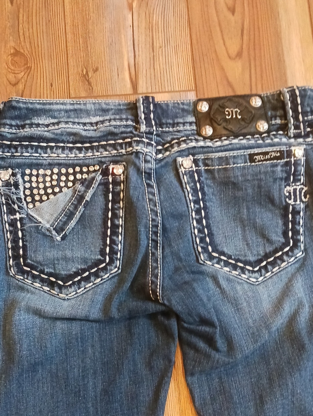 MISS ME Women's Dark Wash Embellished Back Pocket Skinny Jeans Size 28